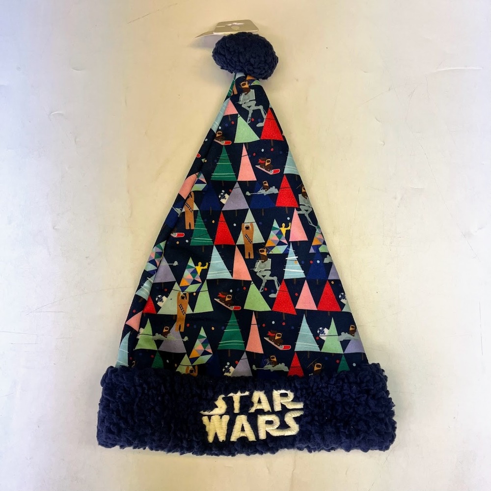 Disney Parks Star Wars Holiday Santa Hat Navy Blue Ewok R2-D2 AT-AT NWT